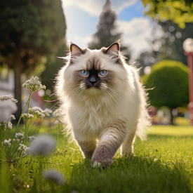 Ragdoll cat walking in park