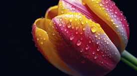 red yellow pink tulip with dew on the flower