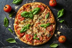 round delicous italian pizza with herbs