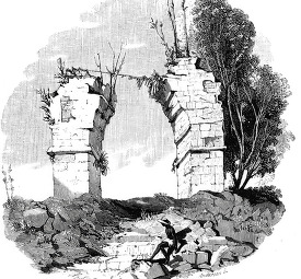 Ruined Arch at Kabah mexico historic illustration
