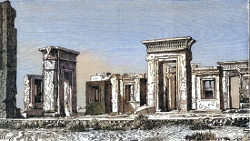 Ruins of the Palace of Darius at Persepolis colorized historical