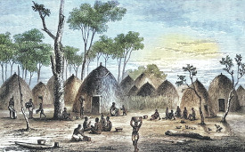 scene in an african village historical illustration africa