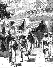 scene on chandni chowk delhi, india historical illustration