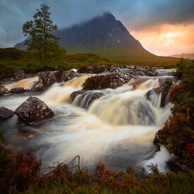 scotland highlands wiith mountains and-waterfall-long-exposure a