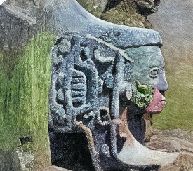 Sculptured Head of Yucatan mexico colorized historic illustratio
