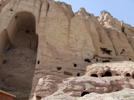 Shell of the Large Buddha and surrounding caves in Bamyan