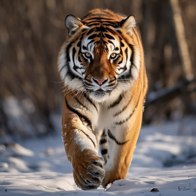 Siberian Tiger walking in the snow