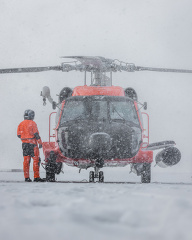 Sikorsky MH 60T Jayhawk helicopter in a snow storm