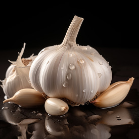 single fresh bulb of garlic with visible cloves