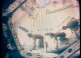 skylab 2 crew members demonstrate weightlessness