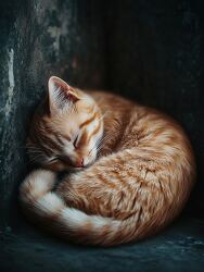 sleepy orange tabby cat curls