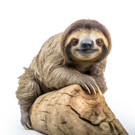 sloth resting on log isolated on white background