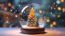 snow globe with a wintery scene of christmas tree
