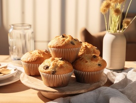 soft lighting highlights the textured tops of the muffins