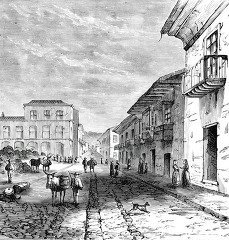 street in quito historical illustration