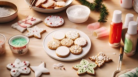 Sugar cookies decorated with white icing and festive patterns