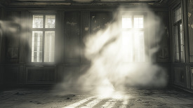 Sunlight streaming through a dusty smoke filled room