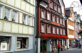 Switzerland Colorful decorative buildings along street