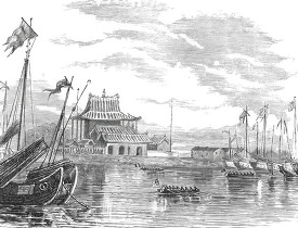 temple of sea god at taku china historical illustration