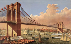 the great east river suspension bridge connecting the cities of 