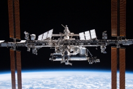 The International Space Station is pictured from the SpaceX Crew
