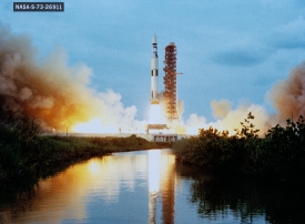 The unmanned Skylab 1 Saturn V space vehicle is launched from Pa