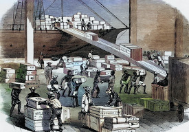 the wharf at aspinwall historical colorized illustration