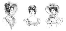 three Victorian womens head portraits with various hats and hair