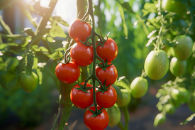 tomatoes growing on a vine in a field