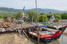 traditional asian fishing boats on island of langkawi malaysia