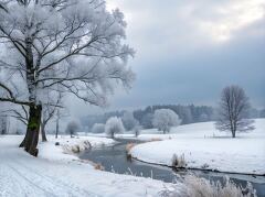 Tranquil Winter Landscape With Frost Covered Trees