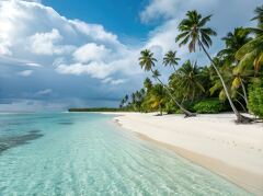 Tropical Paradise With Palm Trees and Serene Blue Waters