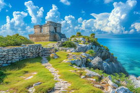 Tulum ruins stand majestically beside the turquoise Caribbean wa