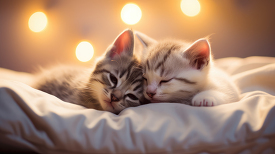 two cute kittens sleeping together