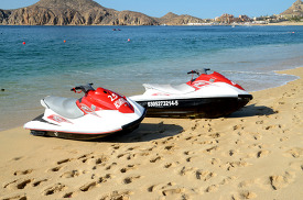two jet ski on beach in the morning in cabo san lucas