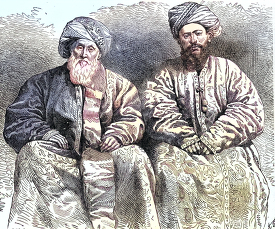Usbek and Tajik Men colorized historical illustration