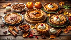 variety of autumn pies including pumpkin apple and pecan