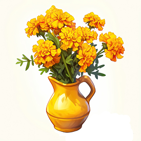 vase of bright yellow marigolds