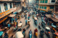 Vibrant Street Life in a Bustling Urban Market