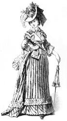 Victorian lady with parasol wearing an ornate dress in a standin
