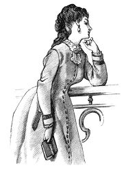 victorian woman in profile contemplating, with a book in hand