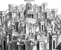 view and plan of jerusalem during the middle ages illustration