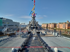 view of and from the deck of the battleship USS Wisconsin