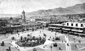 view of lima from the steps of the cathedral. historical illustr