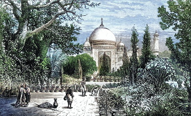 view of taj mahal from the garden india historical illustration