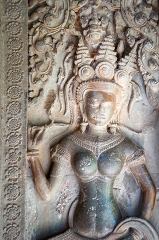 Wall carving of a female Temple, Angkor Wat, Siem Reap Cambodia