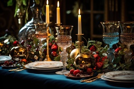 warm and inviting christmas dinner arrangement with lit candles