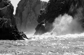 waves breaking black white photo cabo san lucas