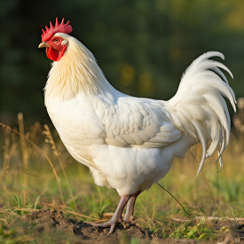 white feathered french Bresse Chicken on farm