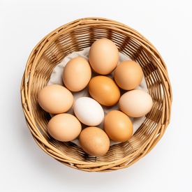 wicker basket filled with a variety of brown and white eggs